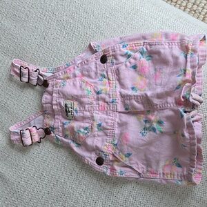 Oshkosh B'gosh Pink Floral Shorts Overalls Bibs Baby Girls 12 Mo Spring Summer